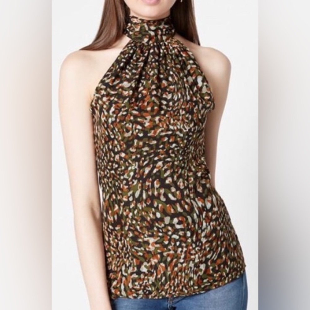 Ramy‎ Brook Tanzania Silk Halter/High Neck Scarf Top- Multi Animal Print Small